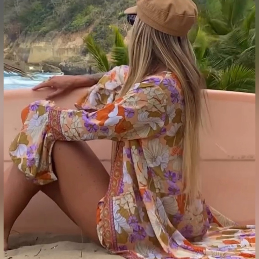 Floral Wrap Maxi Dress in Orange, Cream & Purple